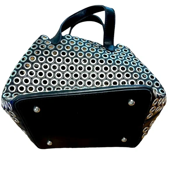 Biker style no name black & silver tote & removable insert. NWOT - Picture 1 of 10